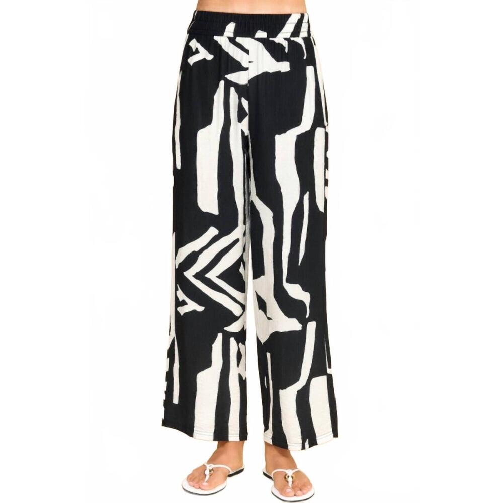 NEW NEW MIX elastic waist wide leg pants - plus in black/white